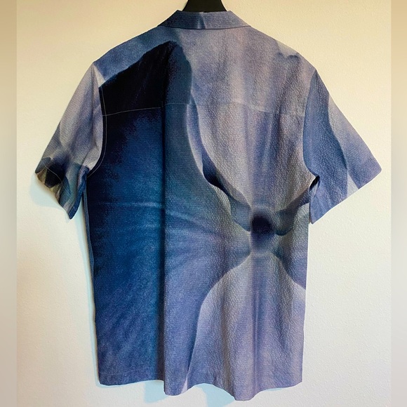 Iise Floral Blue Camp Shirt Orchid Print Short Sleeve Button Up Lightweight - Picture 9 of 10